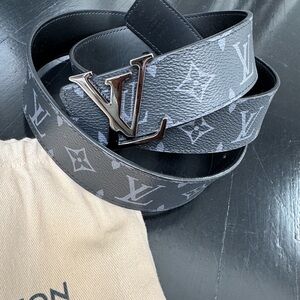 Louis Vuitton Gray Monogram Belt with Silver Buckle
